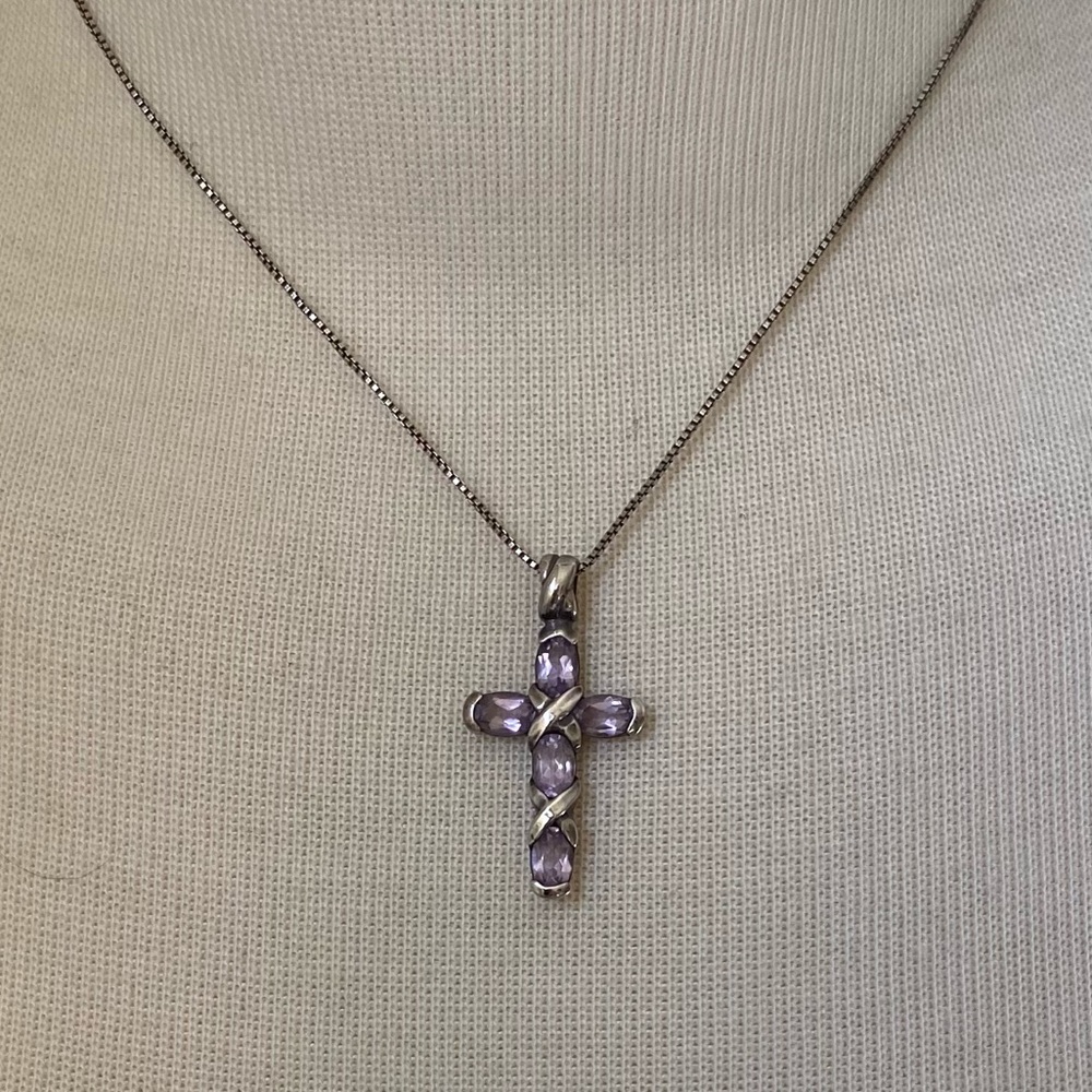 Premier Designs “Precious” Sterling Silver Amethyst Cross with 16” Chain